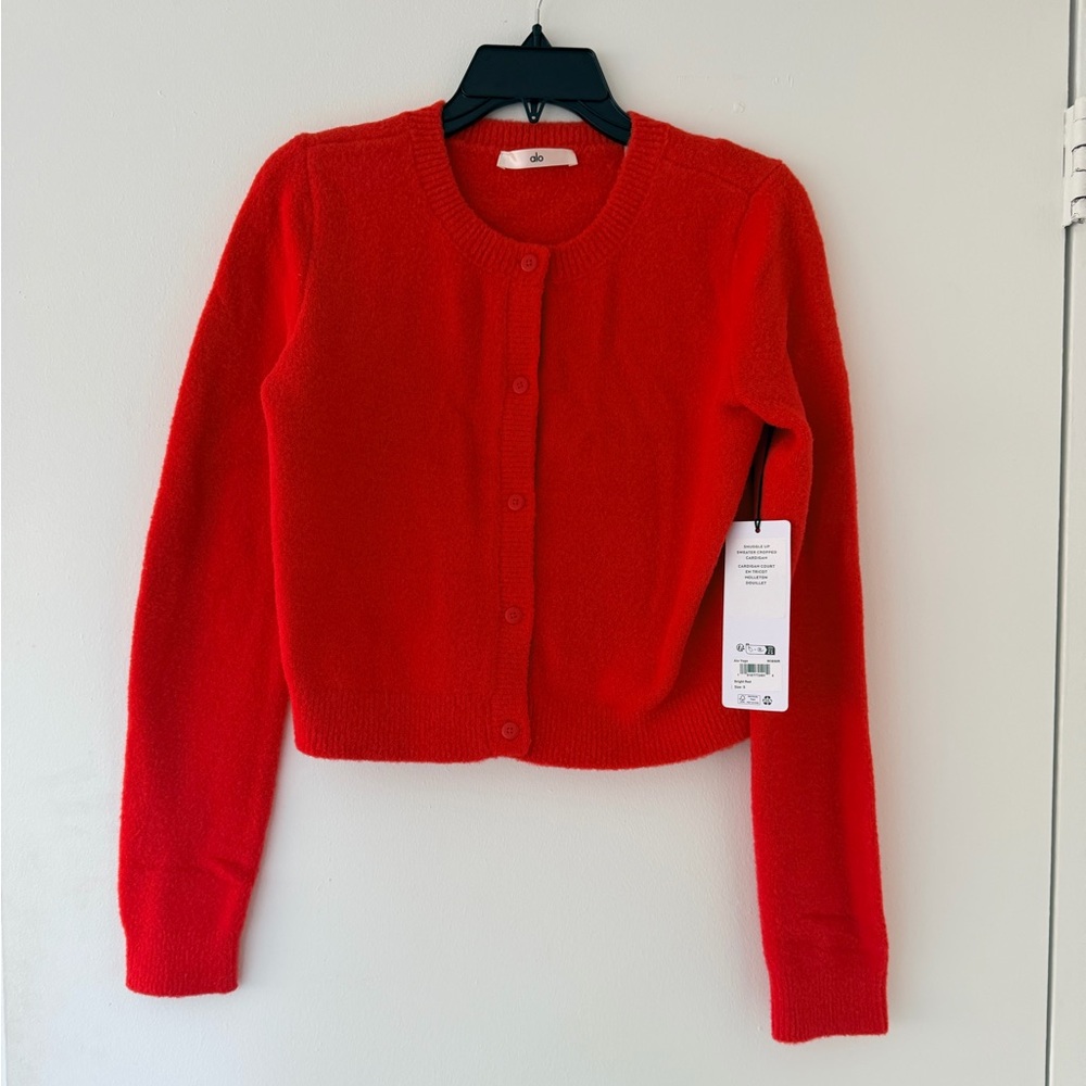 Alo Snuggle Up Cropped Cardigan in Bright Red